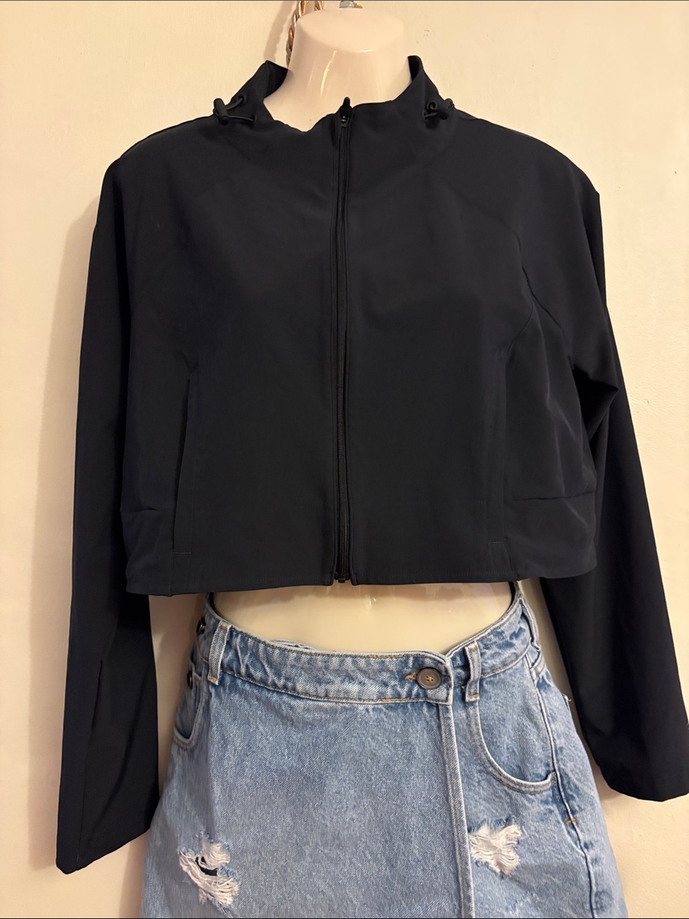 Gymshark Black Cropped Hooded Bomber Jacket